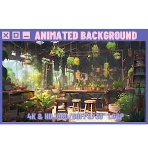 Animated Background, Cozy Lofi Greenhouse with butterfly for Vtuber, Twitch or Streamers. Anime style, stream background, HD & 4K 30sec loop