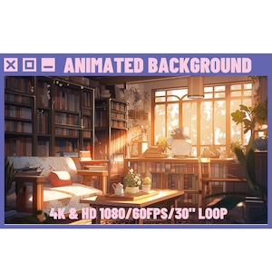 Cozy Lofi Reading Room Animated Background, 4K HD Stream, Vtuber Twitch