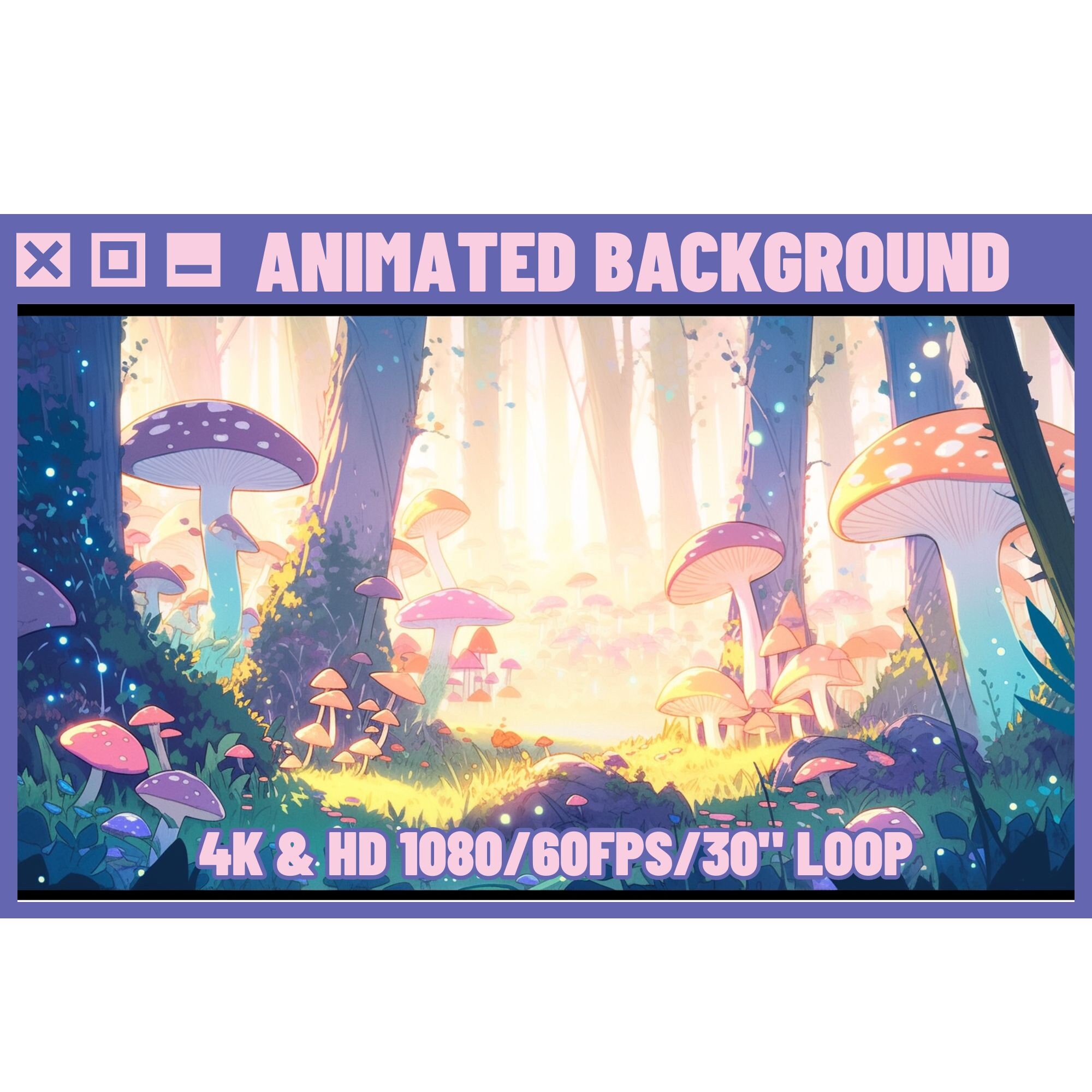 Animierte Hintergrund Zauberhafte Mystische Waldpilze Szene für Vtuber, Twitch oder Luftschlangen. Stream Hintergrund, HD & 4K 30sec Loop