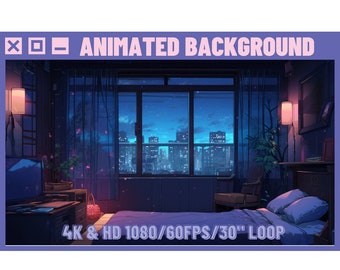 Fondo animado para streaming en apartamento estilo lofi, noche lluviosa (4K y HD)