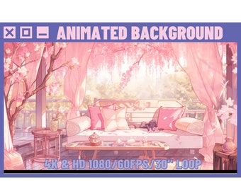 Animierter Hintergrund mit rosa Blütenblättern für Vtuber, Twitch oder Streamer. Lofi, Hintergrund im Hintergrund, 4K 30sek