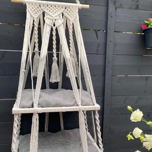 Two-Level Macrame Cat Hammock | Wall Mounted Cat Bed | Multi-Cat Furniture | Boho Cat Decor | Custom Color