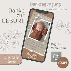 Naissance I Merci I Pour la naissance I Boho l carte numérique l e-carte l Modèle Canva Terese l Carte WhatsApp