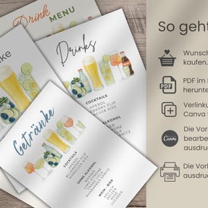 Vorlage Getränkekarte, Karte für Getränke Cocktails zum Drucken I Canva  I  PDF mit Druck-Vorlage  I Sommerparty I  sofort Download digital