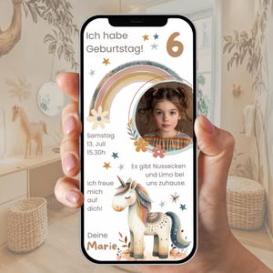 Digitale uitnodigingskaart kinderverjaardag I Uitnodiging I eCard verjaardagsuitnodiging I Eenhoorn Regenboog l Direct downloaden I WhatsApp Canva