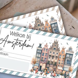 Bon de voyage | Bon personnalisé | Week-end à Amsterdam |  Bon | Cadeau d'anniversaire | PDF Imprimez-vous l Hollande