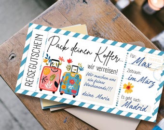 Pack your suitcase travel voucher surprise | weekend trip | short trip | time instead of stuff | PDF template print | colorful holiday gift