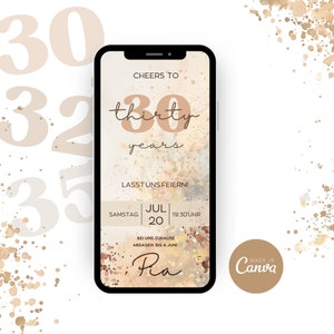 30 ans l Carte d'invitation anniversaire numérique I Invitation anniversaire I Invitation anniversaire personnalisable l WhatsApp l Cheers 30