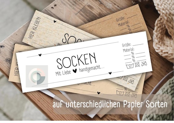 Socken Banderole drucken | Ausdrucken PDF Download | reduzierte schwarz weiß Variante | 2 Vorlagen I Etikett selbstgestrickte Strümpfe