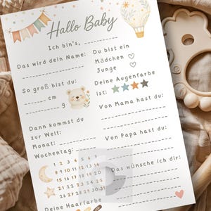 Juego de adivinanzas para baby shower I Regalo I PDF con plantilla imprimible I Juego de fiesta de bebé, deseos para el bebé I Tarjeta de deseos boho, tarjeta con consejos, tarjeta para rellenar