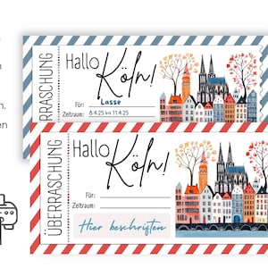 Bon de voyage | Bon personnalisé | Week-end à Cologne |  Bons de voyage | Voyage de week-end | Modèle PDF imprimer l excursion d'une journée