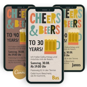 30 40 50 jaar l Digitale uitnodigingskaart verjaardagsuitnodiging bierfeestje I Verjaardagsuitnodiging l WhatsApp l Cheers & Beers papercut