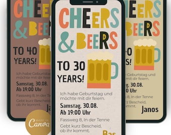30th, 40th, 50th birthday | Digital invitation card | Birthday beer party invitation | Birthday invitation | WhatsApp | Cheers & Beers papercut