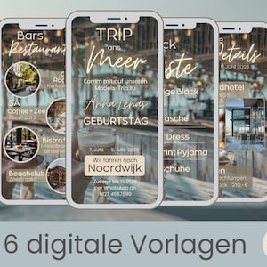 Viaggio per ragazze l Biglietto d'invito digitale I Invito compleanno rotondo I Invito personalizzabile l WhatsApp l Gita al mare l Noordwijk