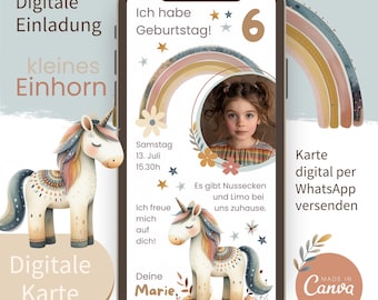 Digital invitation card children's birthday I Invitation I eCard birthday invitation I Unicorn Rainbow l Download immediately I WhatsApp Canva