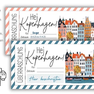 Bono de viaje | Bono personalizado | Fin de semana en Copenhague |  Bono de viaje | Viaje de fin de semana | Plantilla PDF imprimir l vacaciones