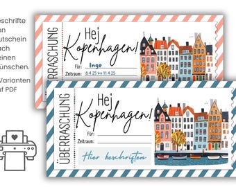 Travel voucher | Personalized voucher | Weekend in Copenhagen | Travel voucher | Weekend trip | PDF template for printing | Vacation