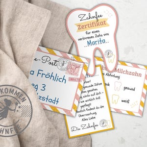 Cartas imprimibles del Hada de los Dientes | Sobre personalizado | Diente de leche | Minisobre con certificado y cartas (PDF, imprimible en rosa)