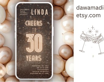 30th 40th Birthday l Digital Birthday Invitation Card I Invitation I Personalizable Birthday Invitation l WhatsApp l Linda
