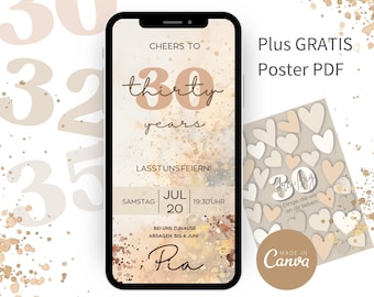 30 years l Digital birthday invitation card I Birthday invitation I Personalizable birthday invitation l WhatsApp l Cheers 30