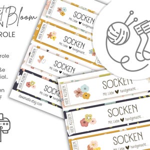 Socken Banderole drucken | Ausdrucken PDF Download | Frühling Blumen Variante flowerly | 2 Vorlagen Etikett selbstgestrickte Strümpfe