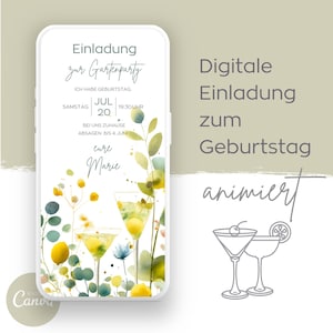 Garden Party | Carte d'invitation d'anniversaire numérique | Carte d'invitation électronique Canva à télécharger instantanément | Cocktail au citron | Fête d'été | Spritz au citron