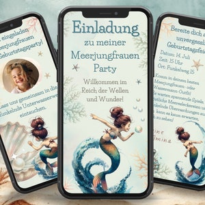 Meerjungfrau Glitzer l animierte Einladung l mit Foto l Geburtstag Digitale Einladung e-card Vorlage für Canva