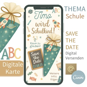 Salva la data per l'iscrizione a scuola Primo giorno di scuola Invito digitale Canva Cerimonia di iscrizione scolastica Ritorno a scuola Inizio della scuola Cono scolastico Razzo spaziale