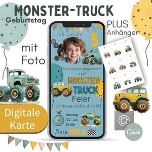 Digitale Einladungskarte I Kindergeburtstag Monster Truck Einladung I eCard Geburtstagseinladung I Einladung I WhatsApp Vorlage Canva