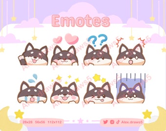 Emote del cane Shiba Inu per Twitch / Discord / Youtube / Emote in streaming / Emote Twitch personalizzate / Cane arancione / Emote animate /
