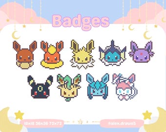 Badge di sottoscrizione Twitch PKMN Evielutions / Badge di bit / Icone dei punti canale / Badge di sottoscrizione carini / Badge di Discord carini / Twitch, YouTube, Discord