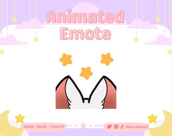 Emote ANIMATA Gatto Bianco Volpe Orecchie Muoviti / Streamer Twitch Discord / Stelle e scintille / gattino, gattino, ragazza gatto, kemonomimi, neko