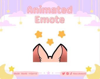 Emote ANIMATA Tan Pink Ear Wiggle / Streamer Twitch Discord / Stelle e scintille / gattino, gattino, ragazza gatto, kemonomimi, neko