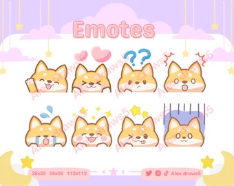 Shiba Inu Dog Emotes para Twitch / Discord / Youtube / Stream emote / Emotes de Twitch personalizados / Perro naranja / Emotes animados /
