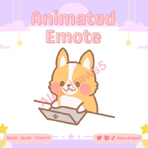 Laptop Corgi Dog Animated Bongo Emote for Twitch / Discord / Youtube | Stream emote | Custom Twitch Emotes | Orange Dog | Animated Emotes |