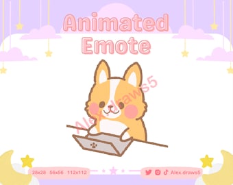 Emote Bongo animata per laptop Corgi Dog per Twitch / Discord / Youtube / Stream emote / Emote Twitch personalizzate / Cane arancione / Emote animate /