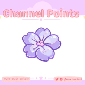 May include: Purple flower with a pink center, surrounded by a white background with the text "Channel Points" in pink letters. The image also includes stars and a pink border.