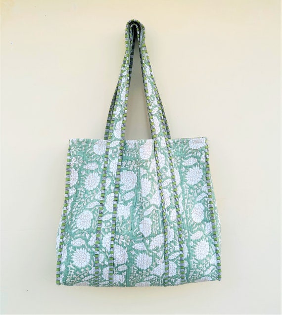 TOTE BAG - Quilted Cotton Block Printed Large Tot… - image 8