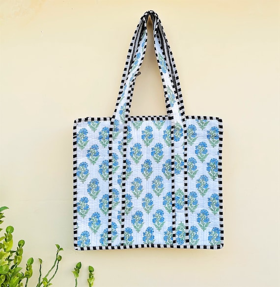 TOTE BAG - Quilted Cotton Block Printed Large Tot… - image 6