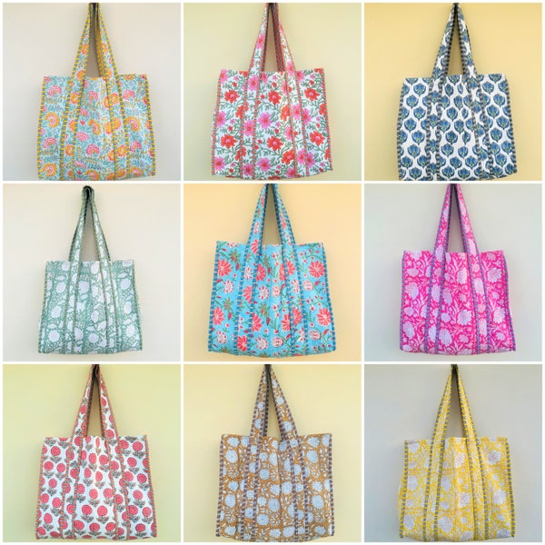 Wholesale Pack Of Quilted Tote Bag / Hand Block Print Bag With Zipper / Shoulder Bags / Shopping Bags / Bridesmaid tote bag / Christmas Gift
