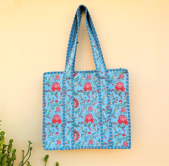 TOTE BAG - Quilted Cotton Block Printed Large Tot… - image 9