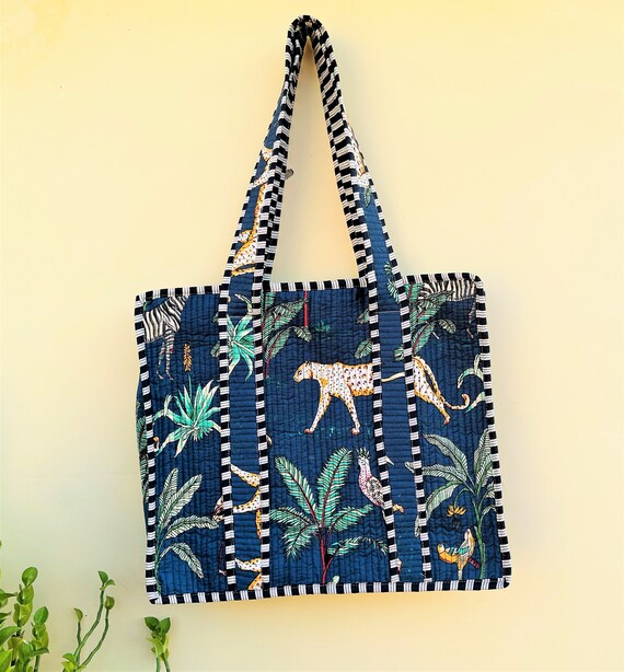 TOTE BAG - Quilted Cotton Block Printed Large Tot… - image 4