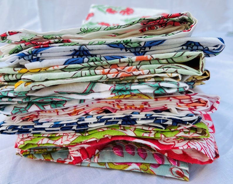 Ensemble de serviettes assorties, lot de 50 serviettes imprimées à la main, serviette bohème, serviettes de table en coton à assortir, faites main en Inde image 8