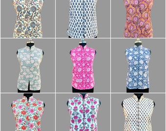 Indian HandBlock Print Fabric Quilted Jacket Short kimono Women Wear New Style Pink Flower Waistcoat