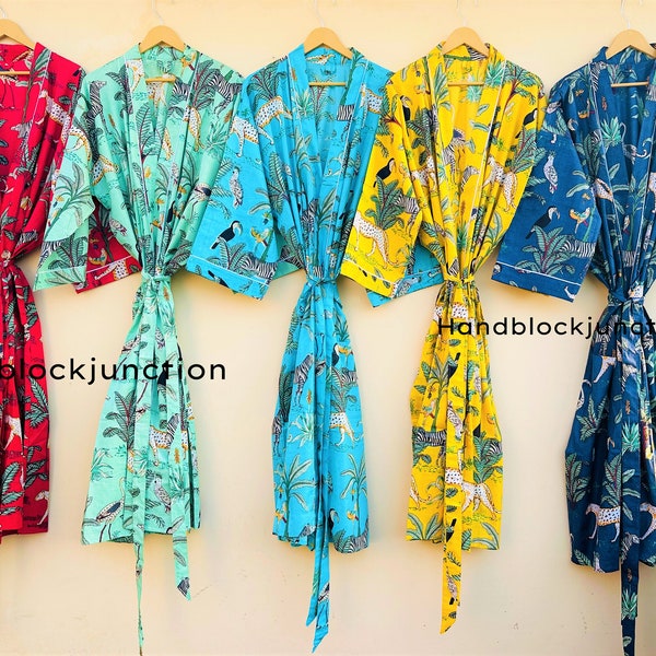 COTTON KIMONO ROBE- Dressing Gown - Bridesmaid Robe - Loungewear -NightWear Cardigan - Block Printed Bathrobe - Beach Kimono Robe