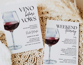 Wine Bachelorette Editable Invitation & Itinerary Template, Vino before Vows, Winery Girls Weekend, Napa Valley Bach,Editable Canva Template