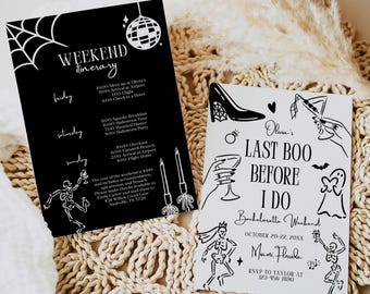 Last Boo Before I Do Bachelorette Invitation Template,Editable Bachelorette Party Itinerary, Halloween, Gothic Bachelorette,Digital Download