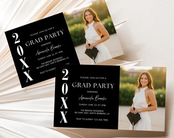 Modern Graduation Invite 2026,Graduation Announcement,Grad Party Invite,Black White Card Printable,Insert Card with Photo,Digital Download