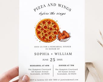 Pizza And Wings Before the Rings Invitation Template, Modern Rehearsal Dinner Invite, Couples Shower Invitation Template (Digital Download)
