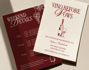 Vino Before Vows Bachelorette Invitation & Itinerary Bundle, Winerary Party Invite, Bridal Shower, Minimalist Editable Canva, Downloadable